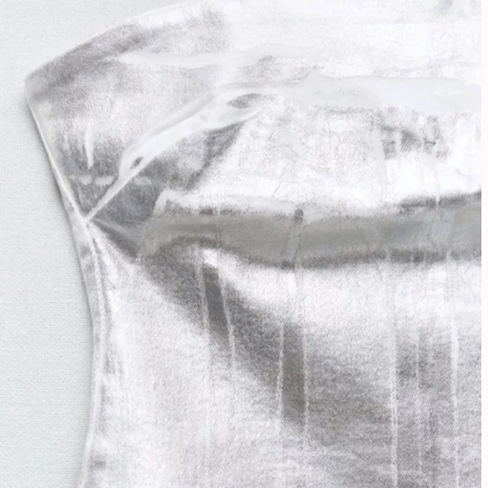 NWT Blogger Favorite Zara Silver Metallic Shiny Strapless Denim Dress - Picture 6 of 9